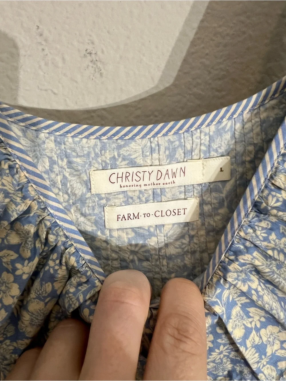 Christy Dawn Elaina midi dress daisy blue cotton tiered ruffle sz L prairie boho - Picture 14 of 16